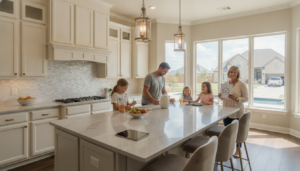 Newly remodeled Dallas kitchen with custom cabinets and stone countertops, illustrating homeowners insurance after a remodel in DFW