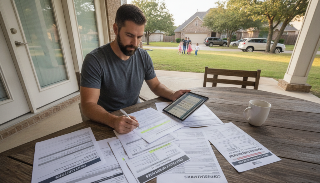 DFW driver reviewing auto insurance policy documents to avoid common auto insurance mistakes in the Dallas-Fort Worth area