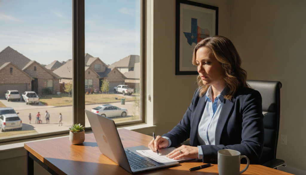 DFW small business owner reviewing a data breach insurance claim on a laptop in a Dallas-Fort Worth office